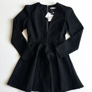 White Zebra Deep V Skater Dress In Black